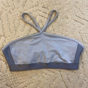 Athleta Gray Supplex Lycra Halter Crossover Sports Bra Size Large Yoga Pilates